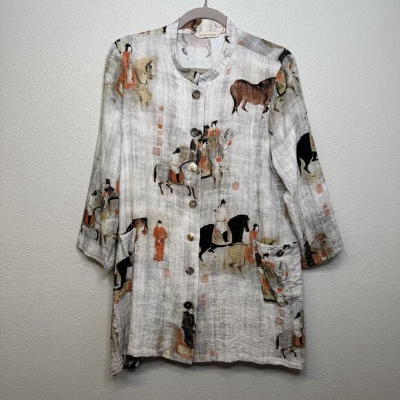 Soft Surroundings Song Dynasty Button Up Shirt Top Tunic Blouse Size Large - Picture 1 of 6